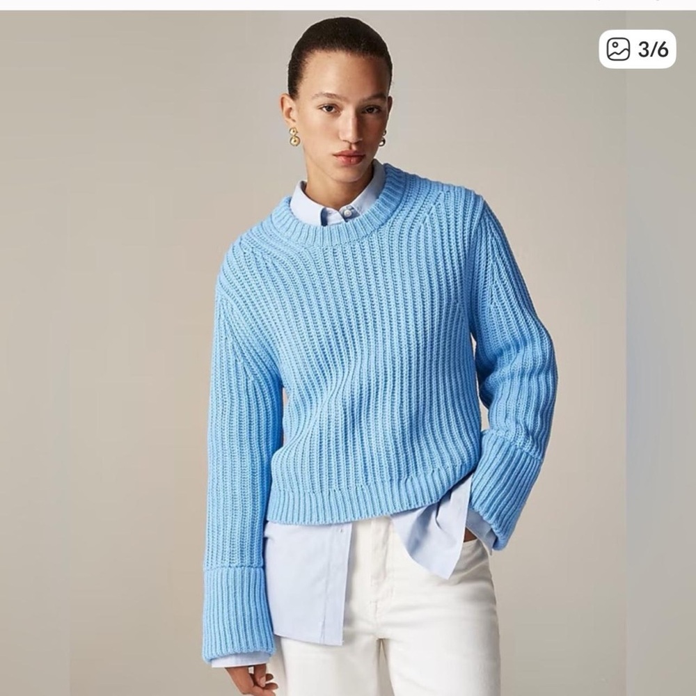 J. Crew Blue Ribbed Crew Neck Sweater - Picture 2 of 6